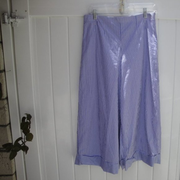 J. Crew Womens Cropped Pants Size 6 Blue White Preppy Striped Side Zipper Cuff - Picture 6 of 9